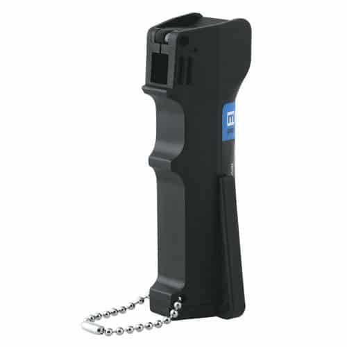 Mace Triple Action Police Pepper Spray with Key Chain Back View Featuring the Molded Hand Grip