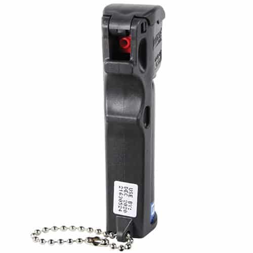 Mace Triple Action Personal Pepper Spray with Keychain Back View Showing Revealing Business end and Molded Grip