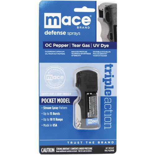 Pocket Model Triple Action Pepper Spray By Mace Displayed in Packaging