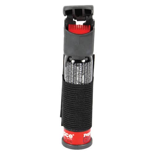 Black Mace® Pepper Spray for Jogging Back View Showcasing Flip Top in Action