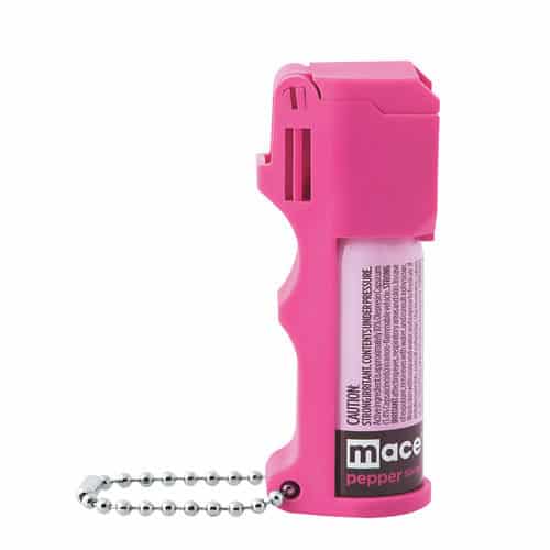 Hot Pink Pepper Spray Pocket Model By Mace Side View Showcasing the Key Chain Holder