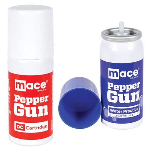 Mace Pepper Gun Dual Refill Cartridges Water and OC Pepper Spray Side By Side View