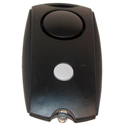 Black Mini Personal Security Alarm with LED flashlight Front Top View