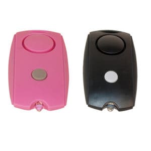Mini Personal Alarm with LED flashlight Front Top View of Both Black and Pink Colors
