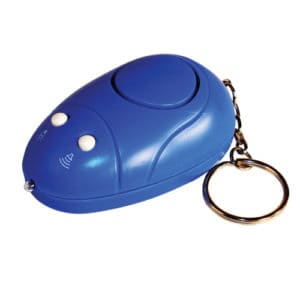 Blue Key chain Personal Alarm Side Angle View of Built-in Safety Light