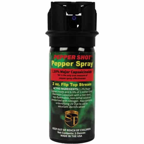 2 ounce Pepper Shot Pepper Spray Front View of Active Ingredients
