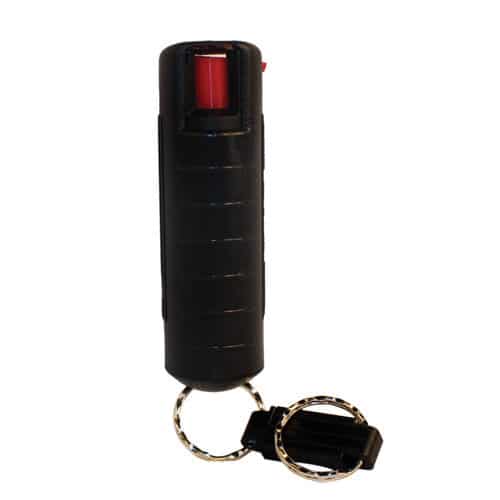Pepper Shot 1/2 oz Black Pepper Spray Hard Case Belt Clip and Quick Release Keychain Back View