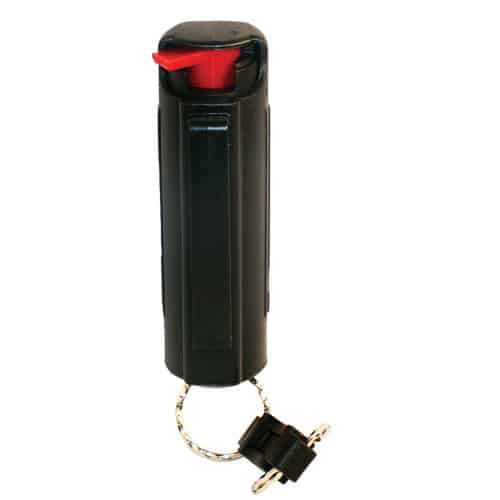 Pepper Shot 1.2% MC 1/2 oz Black Pepper Spray Hard Case Belt Clip and Quick Release Keychain Front View