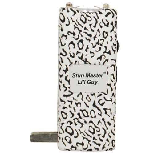 12,000,000 Volt Animal Print Lil Guy Compact Rechargeable Stun Gun Viewed with Charging Plug