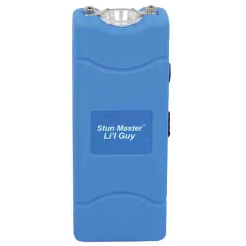 Front View of Blue Lil Guy Small 12,000,000 Volt Rechargeable Stun Gun Flashlight