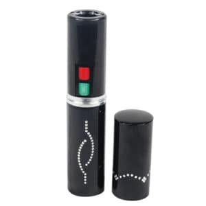 Black Stun Master Lipstick Stun Gun Rechargeable Flashlight View Lipstick Top Off
