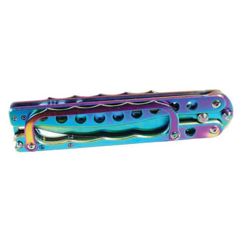 Plasma Color Butterfly Knife Knuckle Guard Viewed Closed