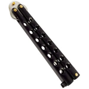 Black Stainless Steel Butterfly Knife Straight Back Blade Closed View
