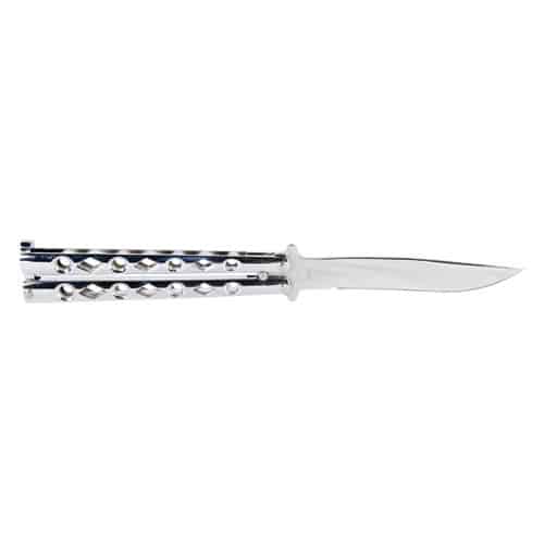 Chrome Colored Stainless Steel Butterfly Knife Opened View