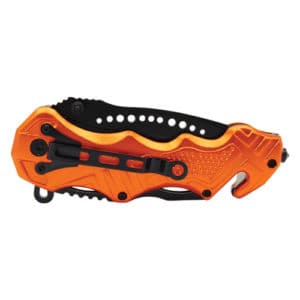 Rescue Orange Tactical Spring Assisted Folding Knife View of Belt Clip