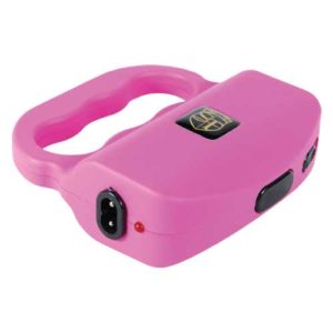 Talon Pink 18 Million volt Stun Gun Laying Down Showing Charging Port and View of safety switch