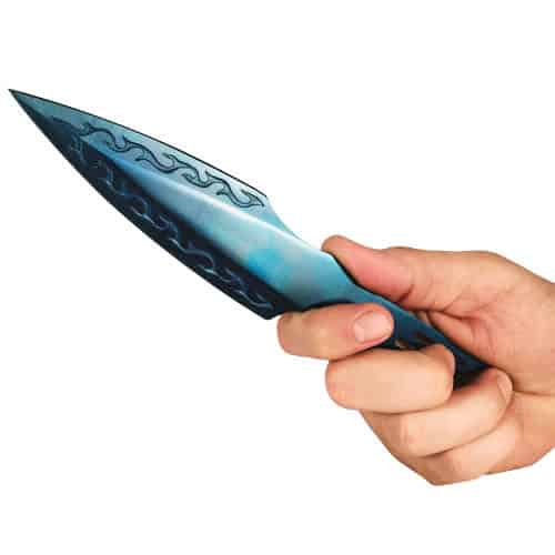 Blue 440 stainless Steel Throwing Knife Viewed in Hand