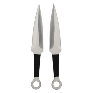 Wrapped Handle 2 Piece Stainless Steel Throwing Knife Set Front View
