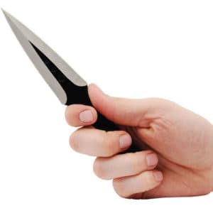 Black 7.5″ 440 Stainless Steel Throwing Knife Viewed in Hand