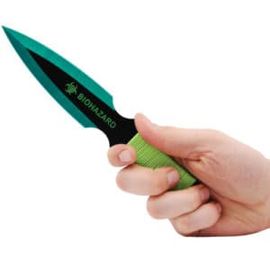 Green Bio Hazard 2 Piece Throwing Knife Viewed in Hand