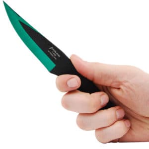 6.5 Inch Green Stainless Steel Throwing Knife Viewed in Hand