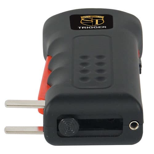 Black Trigger Rechargeable Stun Guns Laying Down View of Charging Plug