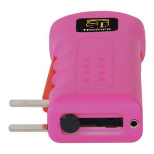 Pink Rechargeable Trigger Stun Guns Laying Down View of Charging Plug