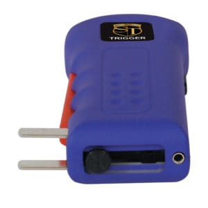 Purple Rechargeable Trigger Stun Guns Laying Down View of Charging Plug