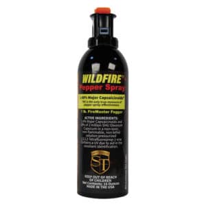 1 lb Fire Master Wildfire™ 1.4% MC 16 ounce Pepper Spray Fogger Front View with Active Ingredients