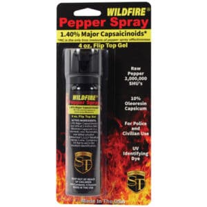 4 Ounce Flip Top Wildfire™ 1.4% MC Sticky Pepper Spray Gel Viewed in Blister Packaging