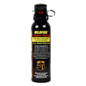 9 Ounce Pistol Grip Wildfire™ 1.4% MC Sticky Pepper Spray Gel Front View Active Ingredients