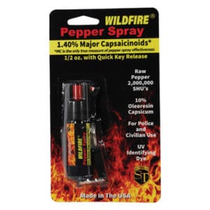 Wildfire™ Pepper Spray With Belt Clip and Quick Release Key Chain Viewed in Blister Packaging