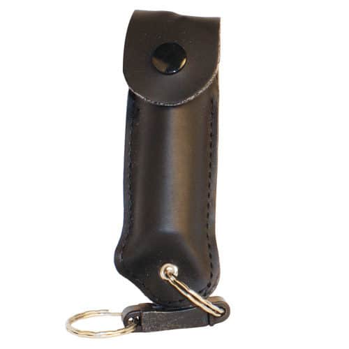 Black Wildfire™ Pepper Spray 1.4% MC 1/2 oz with Leatherette Holster and Keychain Side View