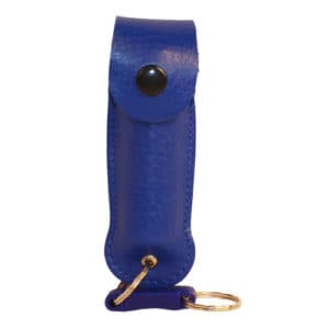 Blue Wildfire™ Pepper Spray 1.4% MC 1/2 oz with Leatherette Holster and Keychain Side View