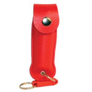 Wildfire™ Pepper Spray 1.4% MC 1/2 oz With Red Leatherette Holster and Key Chain Front View