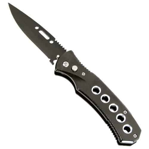 Black 8" Automatic Knife Viewed Blade Opened