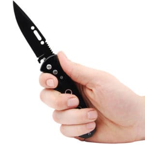 Automatic Knife Black 8" with Safety Lock Viewed Blade Opened