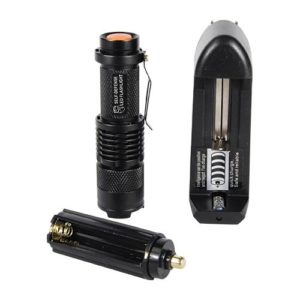 Rechargeable Budget Self Defense Flashlight 500 Lumen LED View of Charging Kit
