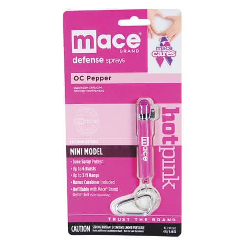 Mace Keyguard® Mini Pink Pepper Spray Viewed in Blister Package with Promotion Card