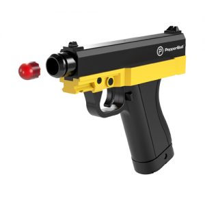 TCP PepperBall Launcher Pistol Gun Side View Firing Pepper Ball