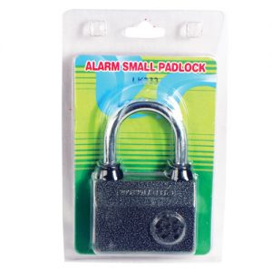 Small Padlock with Built-in Alarm System Viewed in Blister Packaging