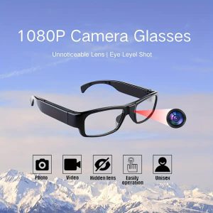 1080P Camera glasses displaying the hidden camera and some of the features set against the clouds in the sky