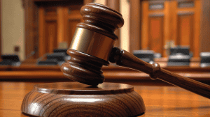 Gavel on a bench in a court room