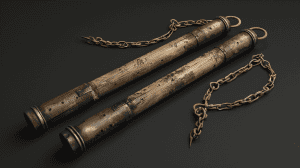 Nunchaku with chain broken, a martial arts self defense weapon